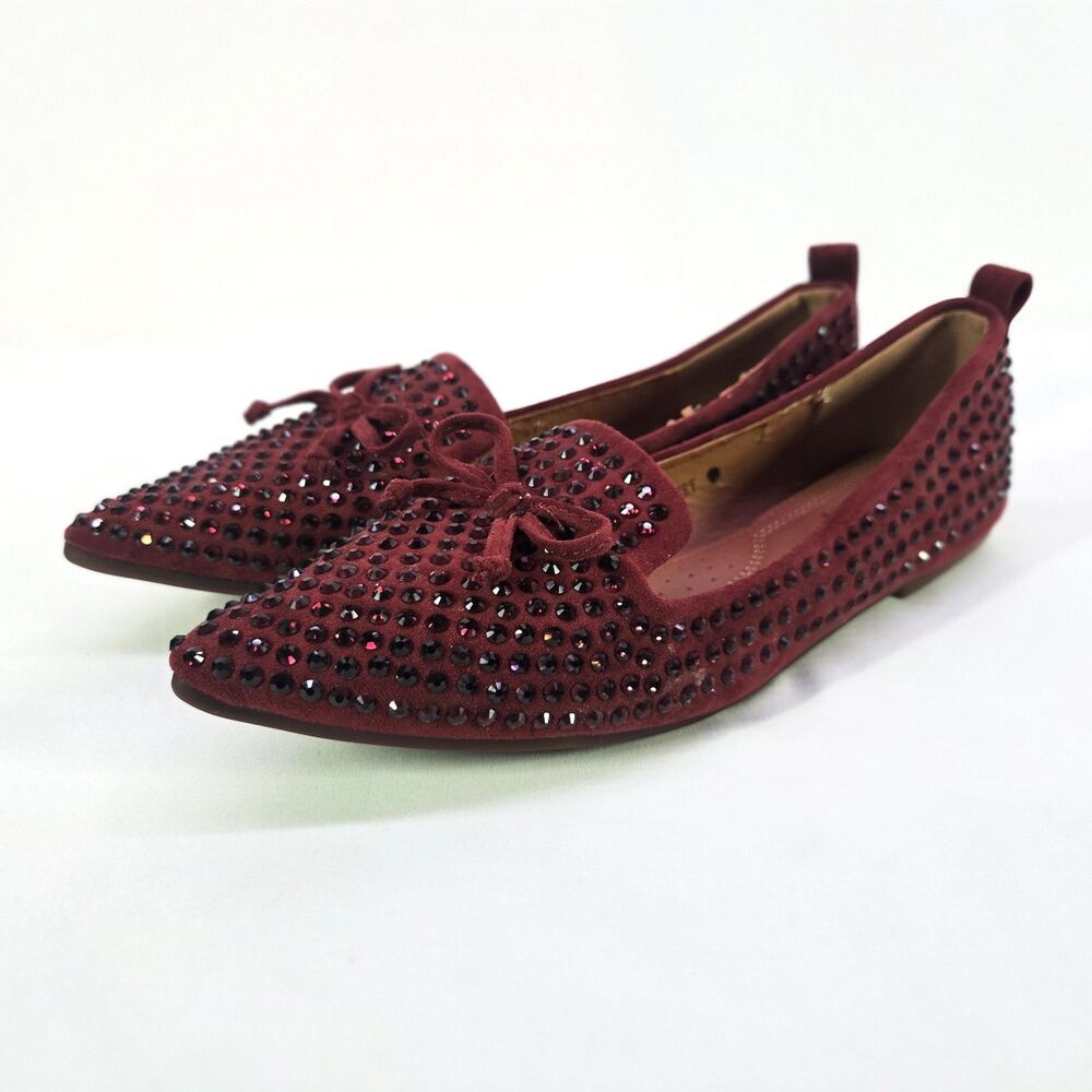 Chic by Lady Couture Sherry Flats Women’s 9 Burgundy Rhinestone Bow Pointed Toe